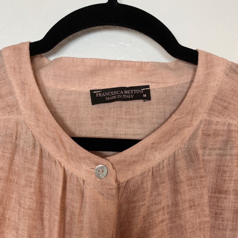 Francesca Bettini Linen Blend Button Up Shirt Womens Medium Italy Peachy Pink - Picture 2 of 12